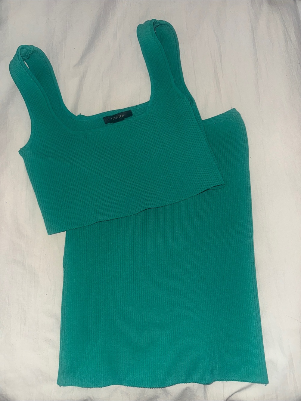 Ribbed Square-Neck Tank Top and skirt set in Teal